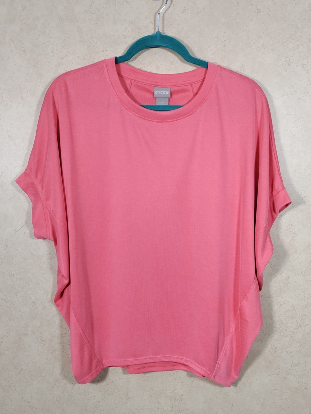 H174 Chico's Coral Ribbed Knit Dolman Sleeve Top 1 M